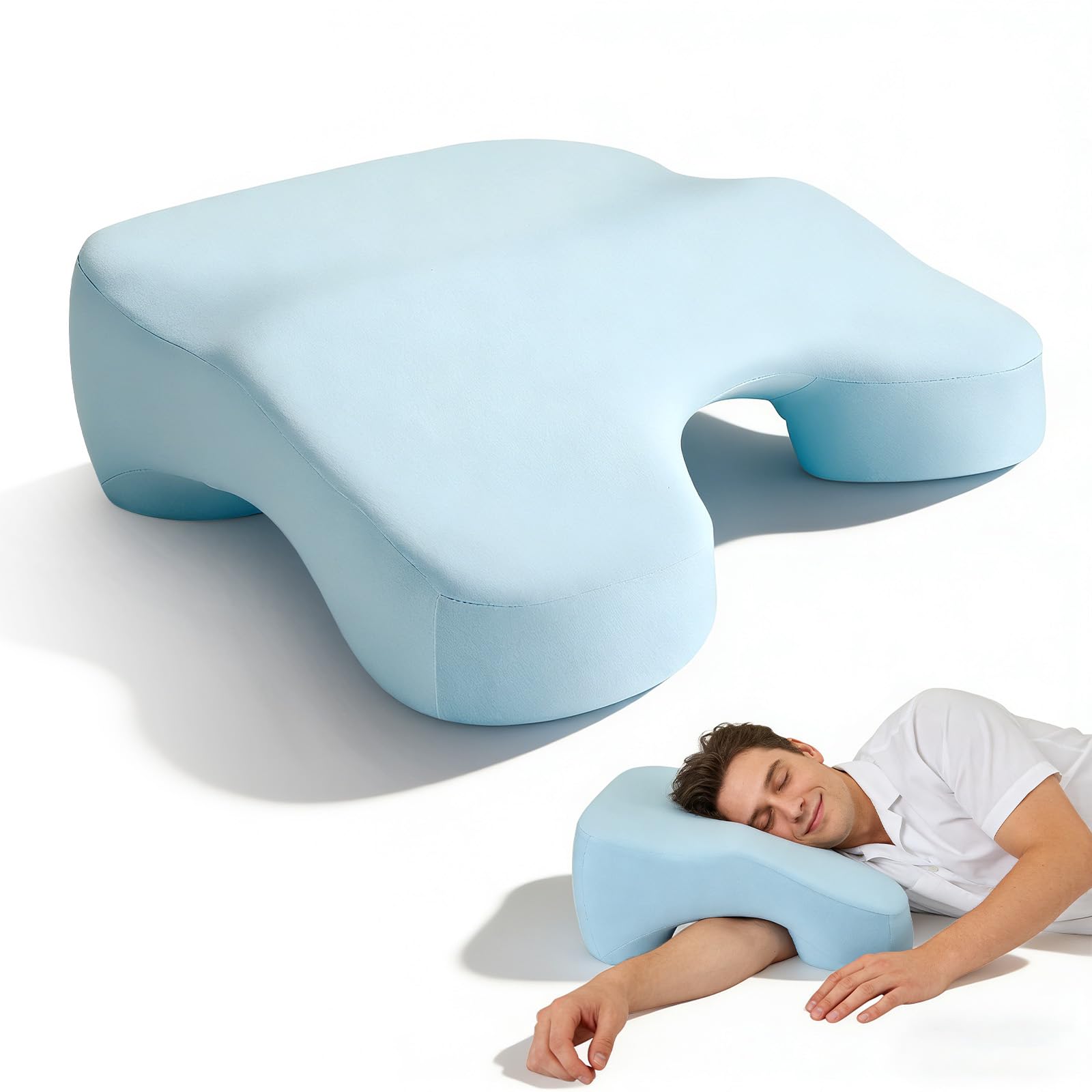AotoParts Side Sleeper Pillow with 3 Arm Holes – Multi-Position Pillow with Ice Silk Cooling Cover, Adjustable Memory Foam Shoulder Pillow for Pain Relief, Arm Numbness & Rotator Cuff Pain